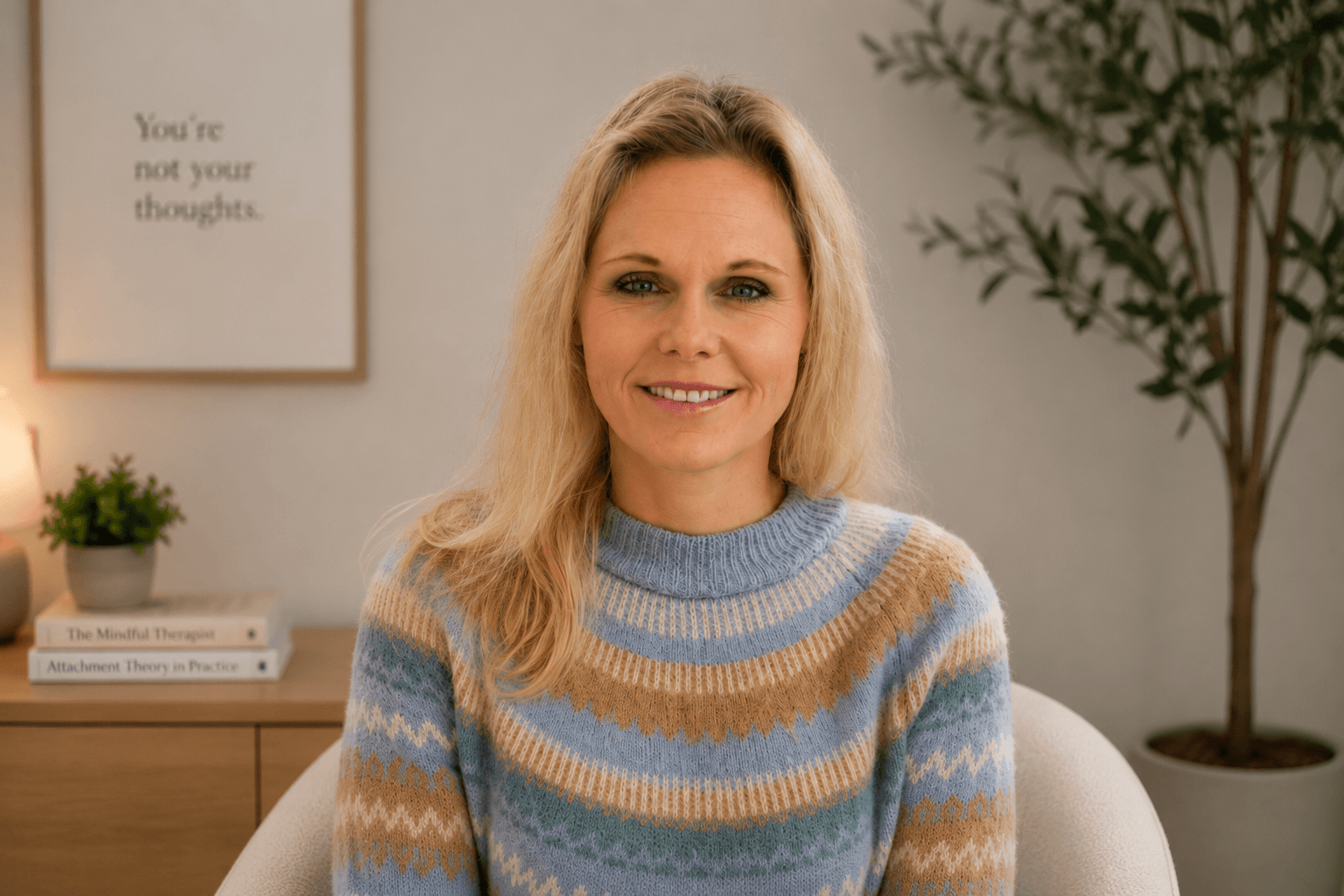 Rose Markotic, telehealth therapist, on a video session